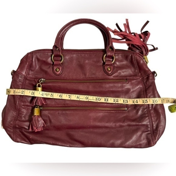 BURGUNDY RACHEL ZOE LUXE LEATHER SATCHEL FRINGE ZIPPER TASSELS - Picture 8 of 16